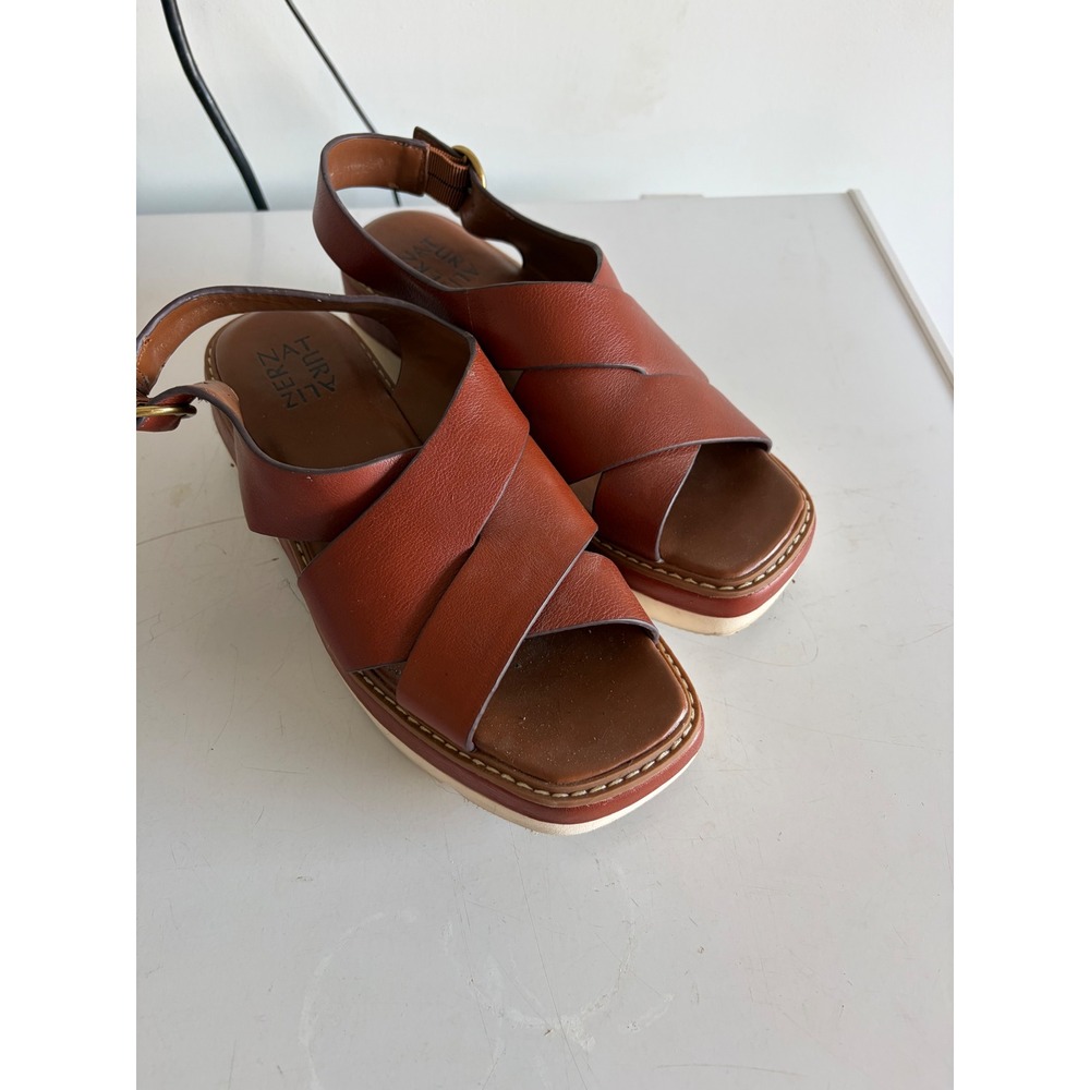 Naturalizer Halifax Tan Leather Platform Slingback Sandals Womens 6.5M